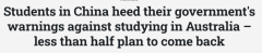 澳媒：超半数中国留学生不打算返澳继续学业，