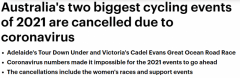 受新冠疫情影响，澳洲两大自行车赛事被迫取消