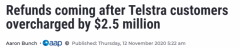 Telstra将向数千澳人退款$250万，快看看有没有你？