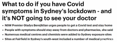 悉尼“封城”期间出现新冠症状怎么办？州长：