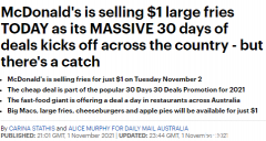 低至$1！澳洲麦当劳30天大促已经开始，今日大薯