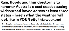 强雷暴席卷澳洲东海岸，3个州将受影响！多地恐引发洪水，气象局发警报（组图）