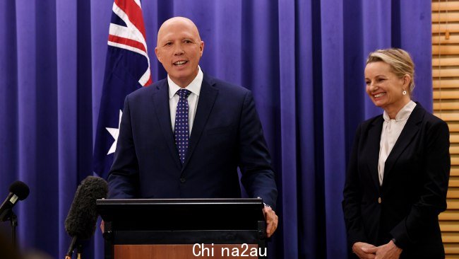 New Liberal Party leader Peter Dutton and his deputy Sussan Ley speak to media after the Liberal Party Room Meeting at Parliament House in Canberra on Monday. Picture: NCA NewsWire / Tracey Nearmy