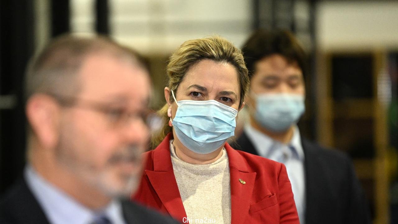 A mask-wearing Premier Annastacia Palaszczuk at a press conference on Thursday. Picture: NCA NewsWire / Dan Peled