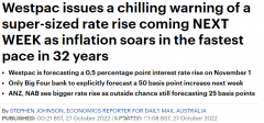 西太银行最新预测：澳联储下周加息0.5%至3.1%，利率恐增至10年新高（组图）