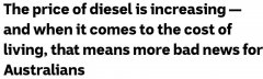澳洲部分地区柴油价格一年飙升50%至$2.30！专家警告：汽油也涨，赶紧加满（图）