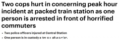 悉尼中央车站发生冲突！大半区域被封锁，2警员遇袭受伤，1人被捕（图）