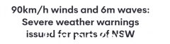6米高的浪+90km/h的风！冷空气席卷新南威尔士州，气象局发布恶劣天气预警（图）