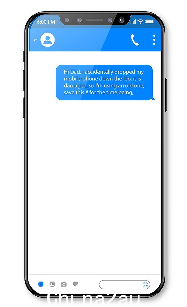 短信是这样写的：'嗨爸爸，我不小心把手机掉进了厕所，手机坏了，所以我用的是旧的，暂时保存这个# being'