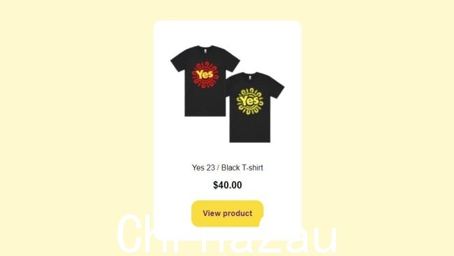 截至周二晚上，Yes23 Campaign 官方商店上唯一有售的商品是黑色 T 恤。图片：Yes23 Campaign