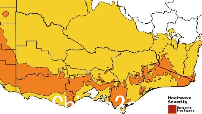 维多利亚州周五、周六和周日的热浪地图。图片：BOM