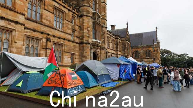 Pro- 5 月 3 日，悉尼大学的巴勒斯坦集会和帐篷城。图片：NCA NewsWire / David Swift