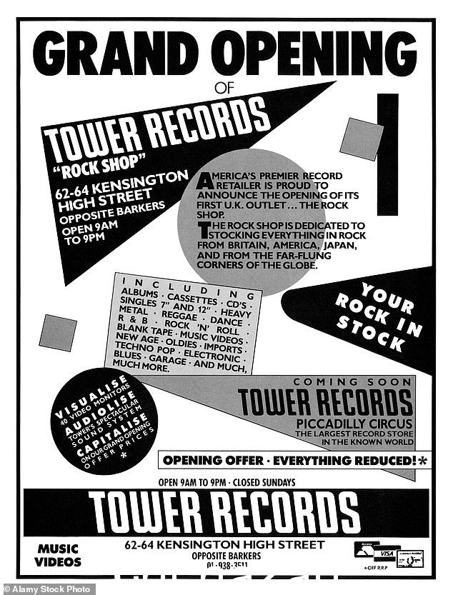 肯辛顿高街 Tower Records 开业广告