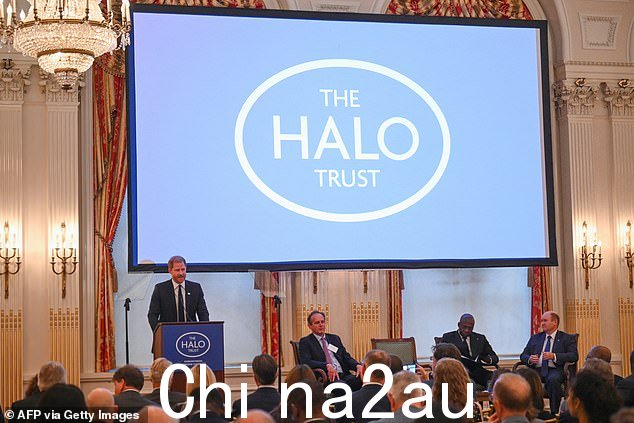 身穿海军蓝西装，翻领上别有 Halo Trust 别针，他回忆起 2019 年跟随母亲的脚步访问安哥拉，此时距离戴安娜王妃走过雷区已有 22 年。非洲国家