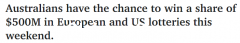 一夜暴富的机会来了！两大彩票本周开奖，奖池超5亿澳元，澳洲人也能买（图）