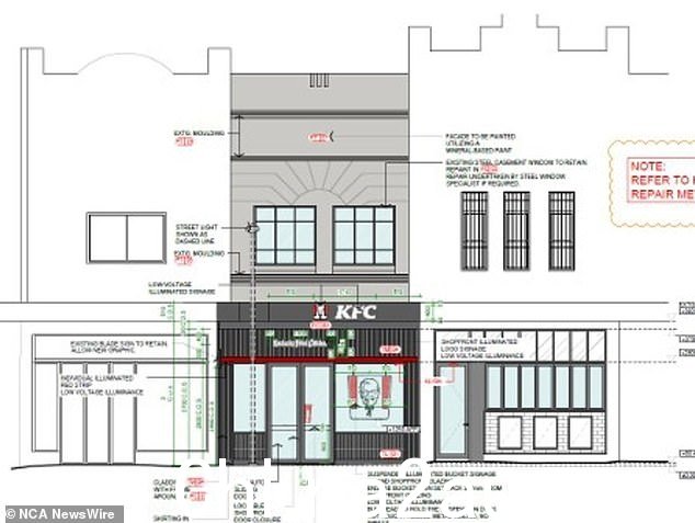 拟建的 171 King St Newtown 肯德基店面。悉尼市议会批准文件称，该店不会放置醒目的阻碍性肯德基标志