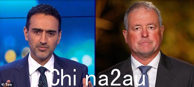 项目主持人 Waleed Aly（左图）采访新南威尔士州前警察副局长兼反恐指挥官 Mick Willing