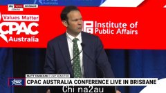 “审查制度”：马特·卡纳万（Matt Canavan）在布里斯班保守派会议上发表讲话，猛烈抨击工党的虚假信息法案