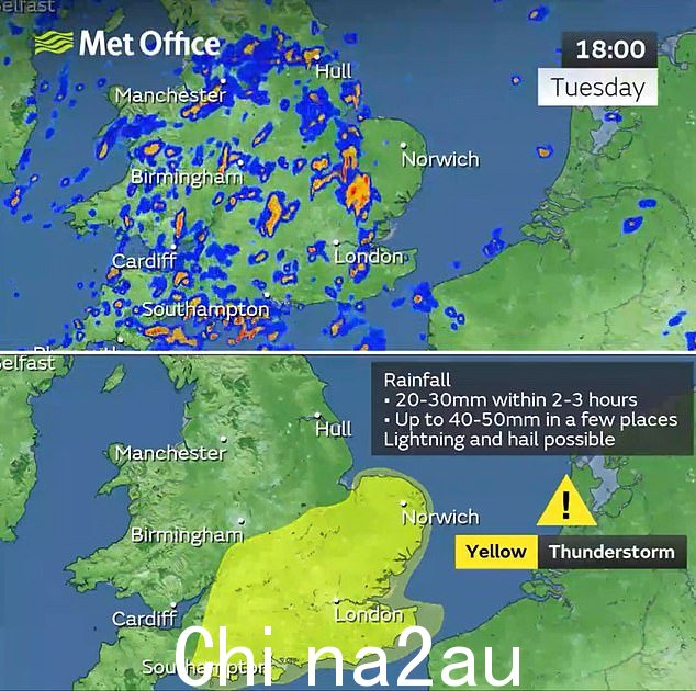 英国气象局今天发布了英格兰南部有大阵雨的天气警告