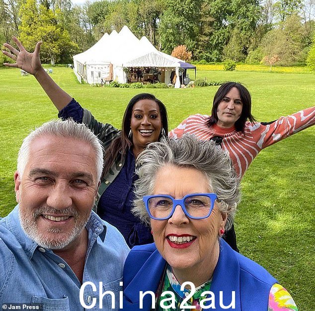 Prue 与 Alison Hammond、Paul Hollywood 和 Noel Fielding 合作的 GBBO 幕后花絮