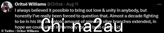 Oritsé 在 X（以前的 Twitter）上写道：“我一直相信可以在任何人身上带来爱与团结，但说实话，我真的不得不质疑这一点” 