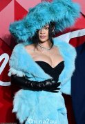 在 2024 年时尚大奖上，蕾哈娜 (Rihanna) 身着引人注目的淡蓝色蓬松外套，头戴引人注目的帽子，与 A$AP Rocky 融为一体，这对实力情侣与玛雅·贾玛 (Maya Jama